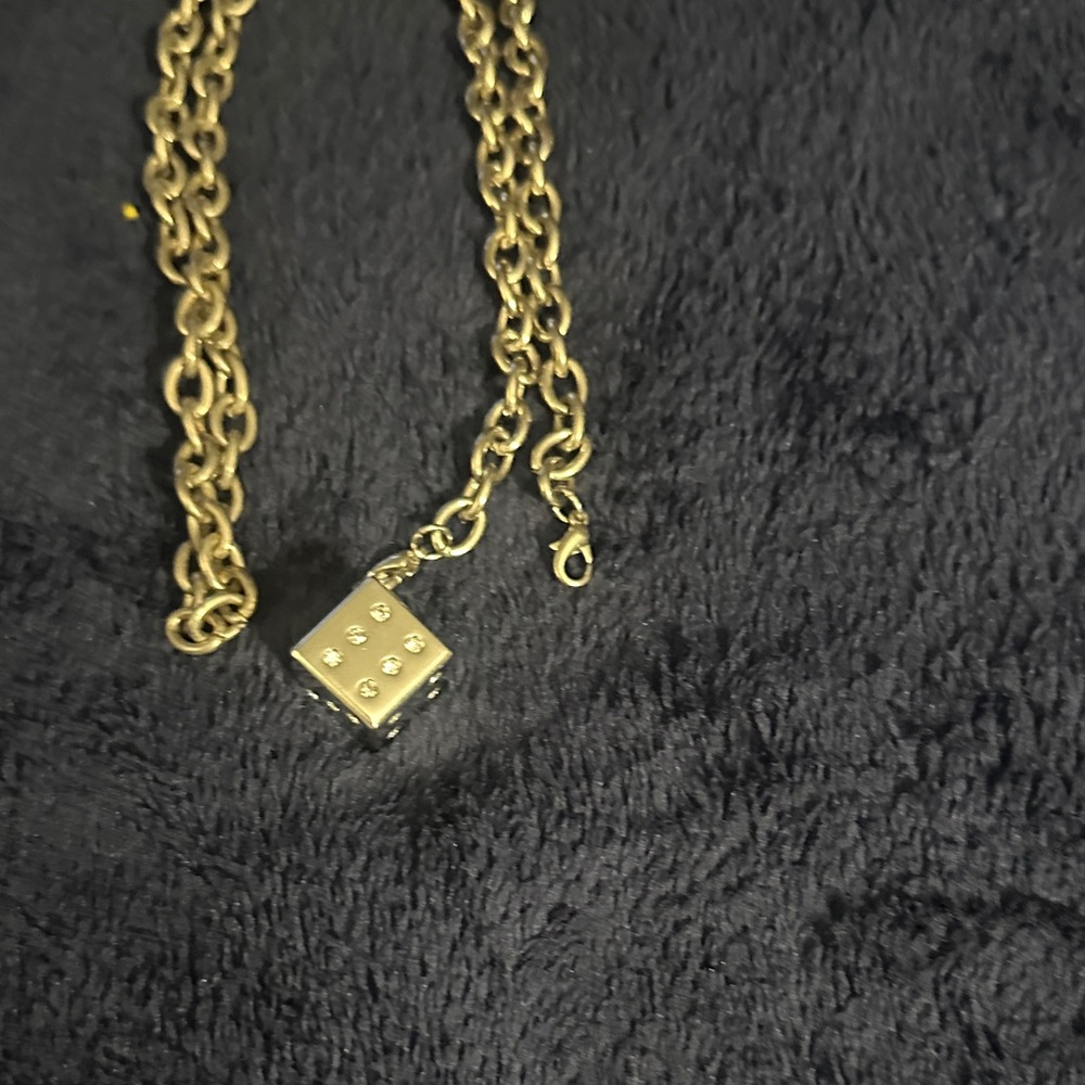 Gold Chain Necklace with Dice Pendant